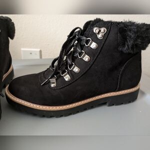 Furry black booties